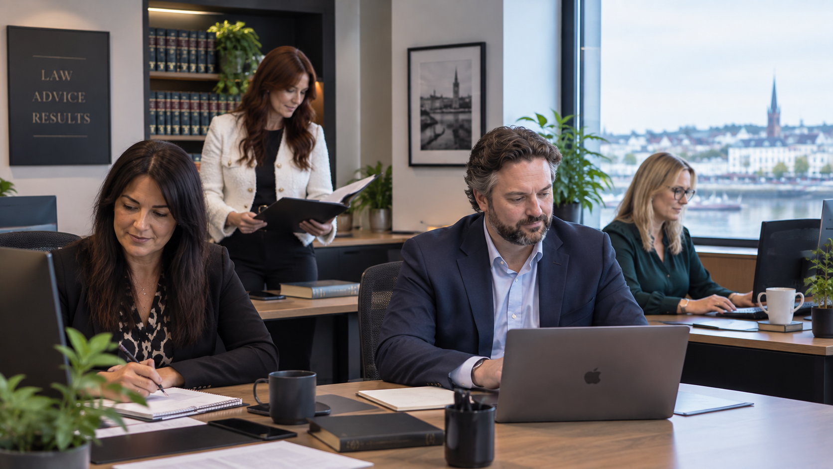 Modern legal office setting with secure local AI workstation